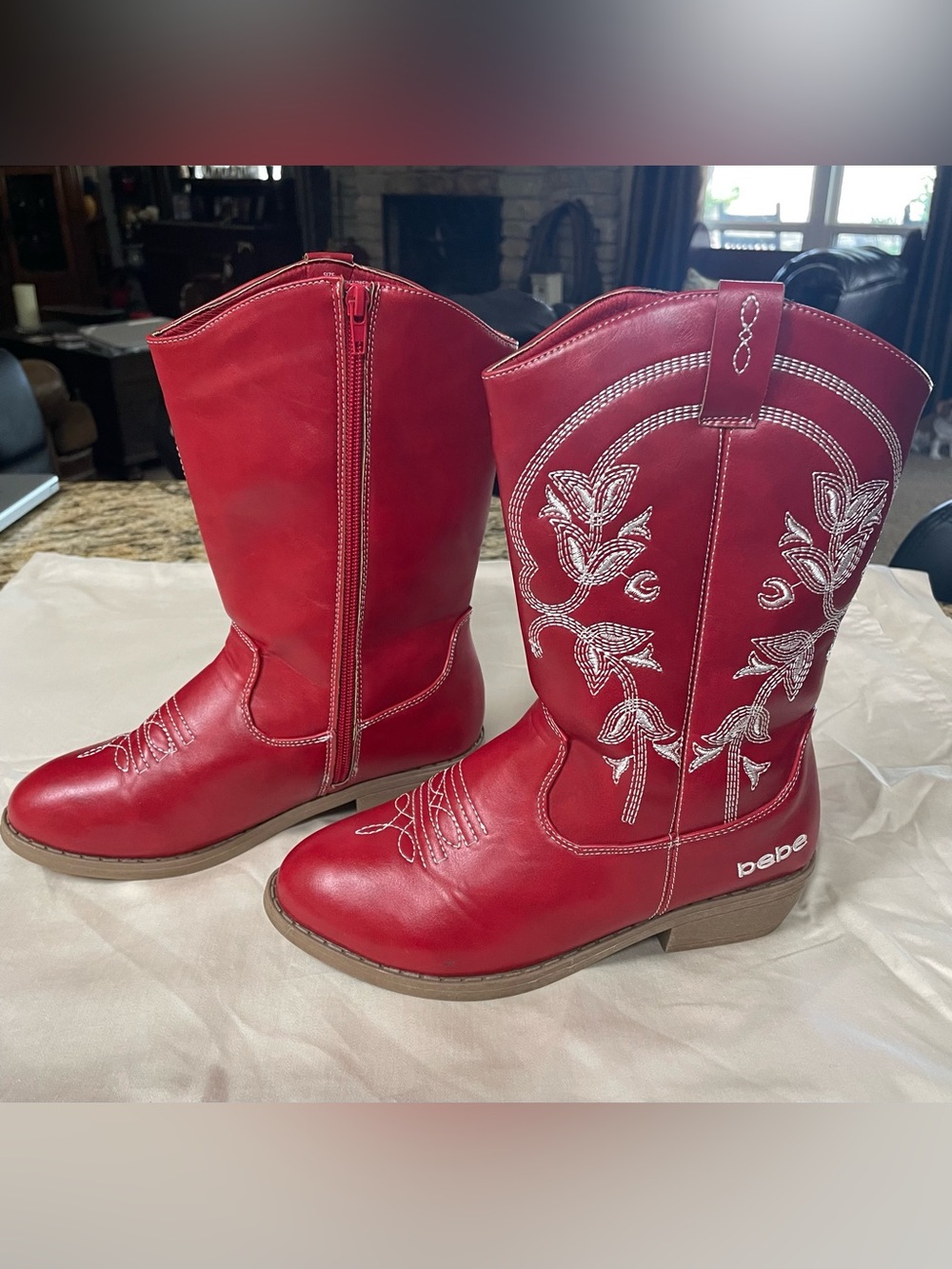 Girls Red Embroidered Bebe Western Boots
